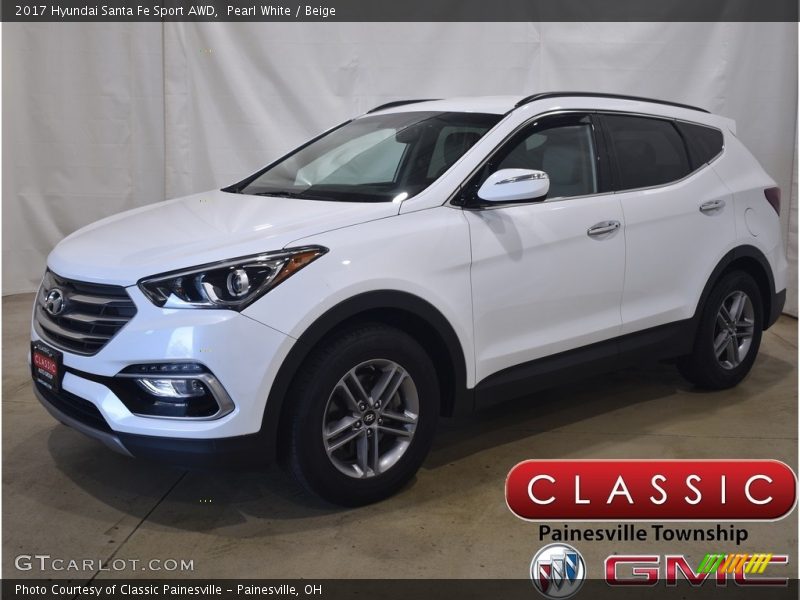 Pearl White / Beige 2017 Hyundai Santa Fe Sport AWD