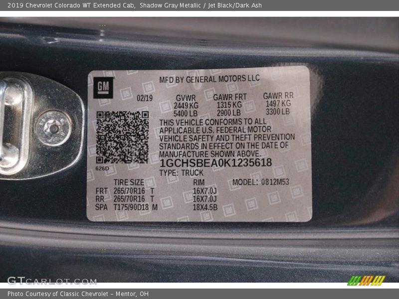 Shadow Gray Metallic / Jet Black/Dark Ash 2019 Chevrolet Colorado WT Extended Cab