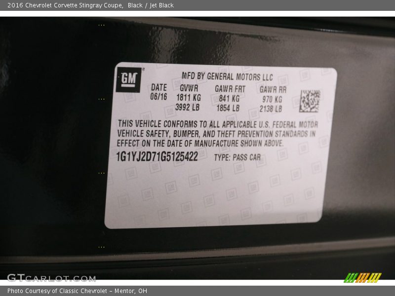 Black / Jet Black 2016 Chevrolet Corvette Stingray Coupe