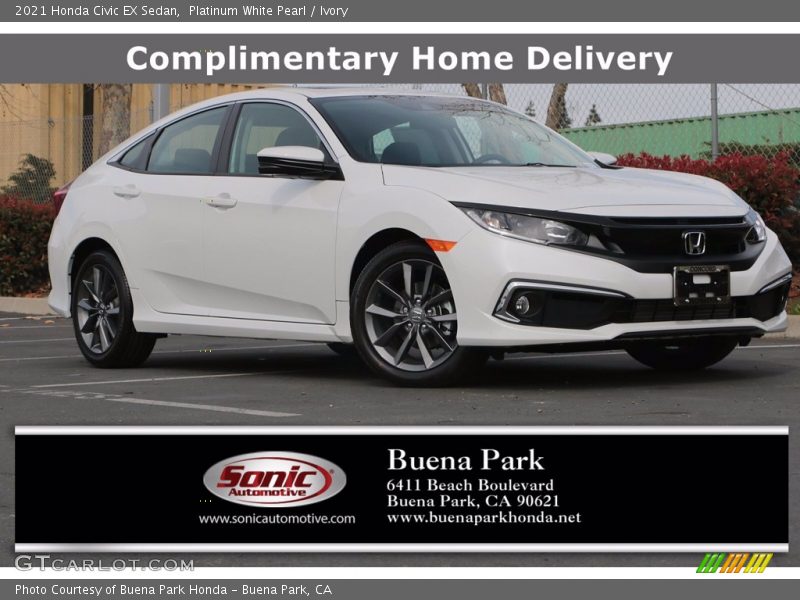 Platinum White Pearl / Ivory 2021 Honda Civic EX Sedan
