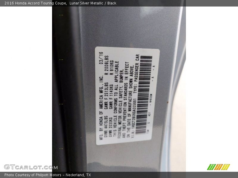2016 Accord Touring Coupe Lunar Silver Metallic Color Code NH830M