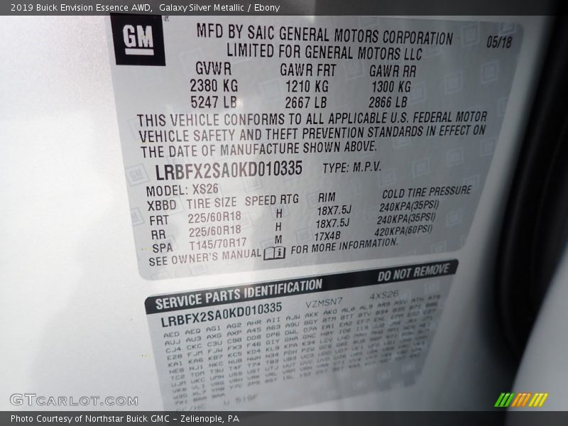 Galaxy Silver Metallic / Ebony 2019 Buick Envision Essence AWD