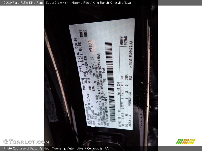 2019 F150 King Ranch SuperCrew 4x4 Magma Red Color Code E2
