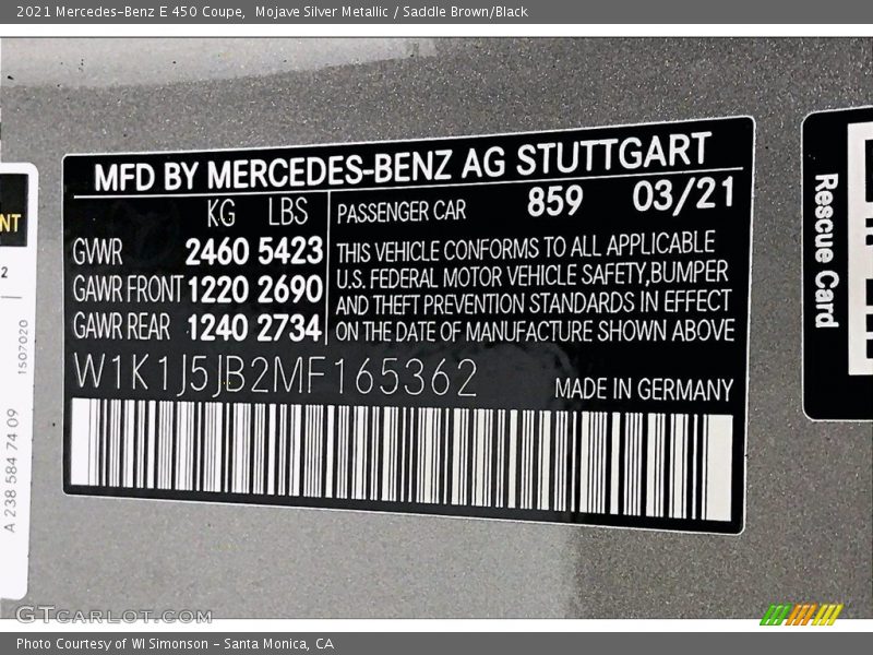 Mojave Silver Metallic / Saddle Brown/Black 2021 Mercedes-Benz E 450 Coupe