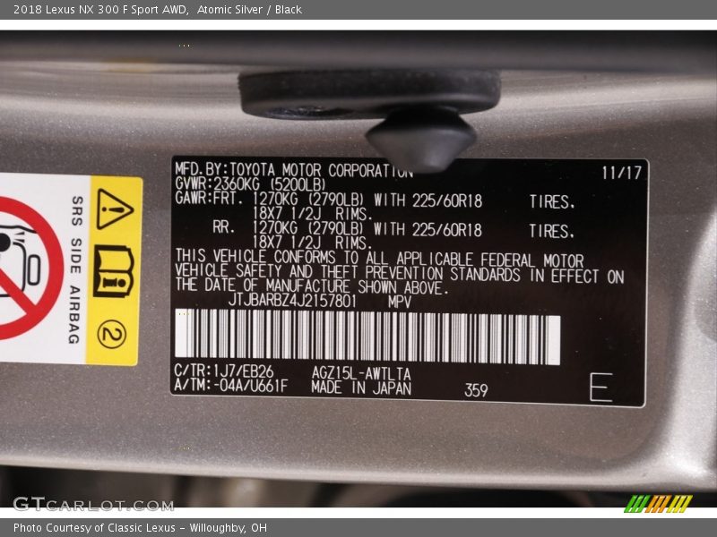 Atomic Silver / Black 2018 Lexus NX 300 F Sport AWD