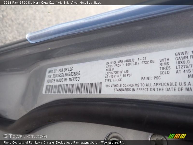 Billet Silver Metallic / Black 2021 Ram 2500 Big Horn Crew Cab 4x4
