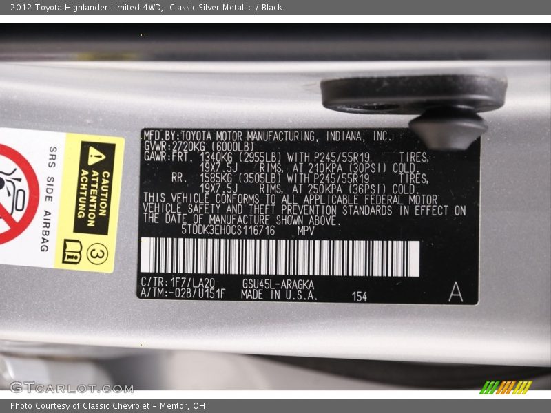 Classic Silver Metallic / Black 2012 Toyota Highlander Limited 4WD