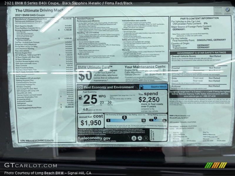  2021 8 Series 840i Coupe Window Sticker