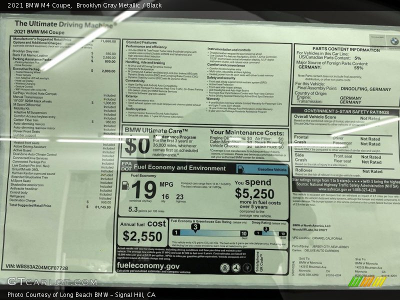  2021 M4 Coupe Window Sticker