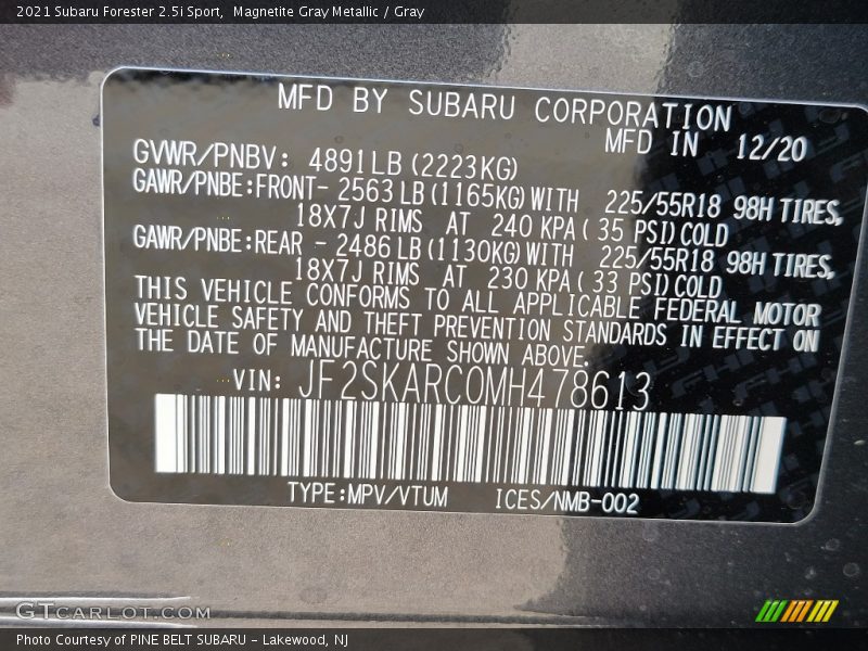 Magnetite Gray Metallic / Gray 2021 Subaru Forester 2.5i Sport