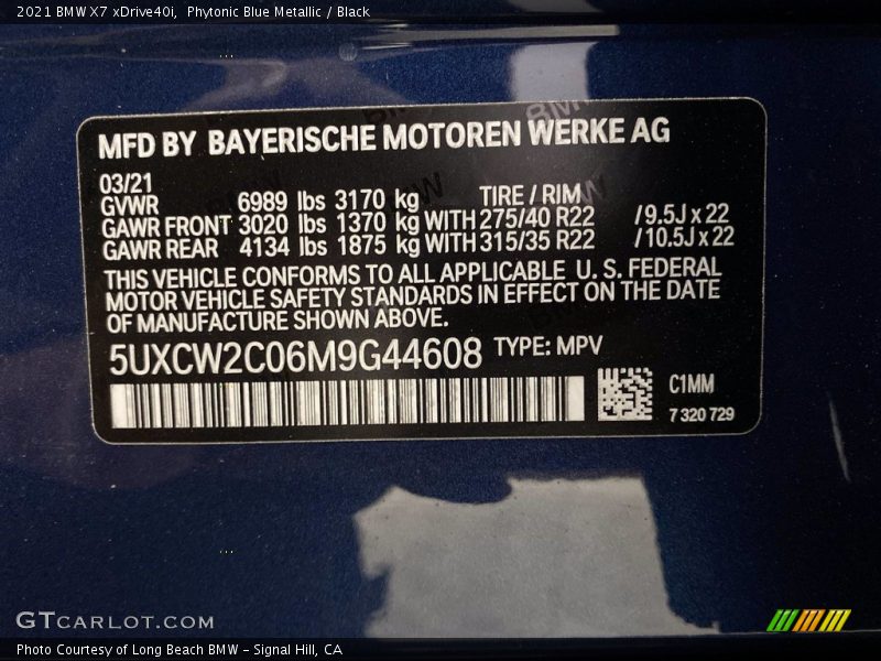 2021 X7 xDrive40i Phytonic Blue Metallic Color Code C1M