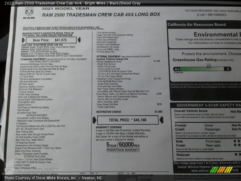 Bright White / Black/Diesel Gray 2021 Ram 2500 Tradesman Crew Cab 4x4