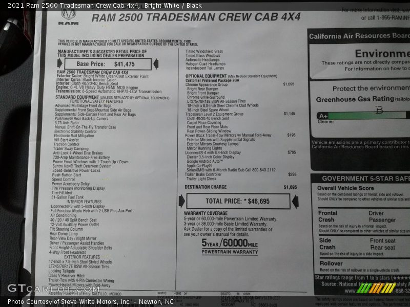 Bright White / Black 2021 Ram 2500 Tradesman Crew Cab 4x4