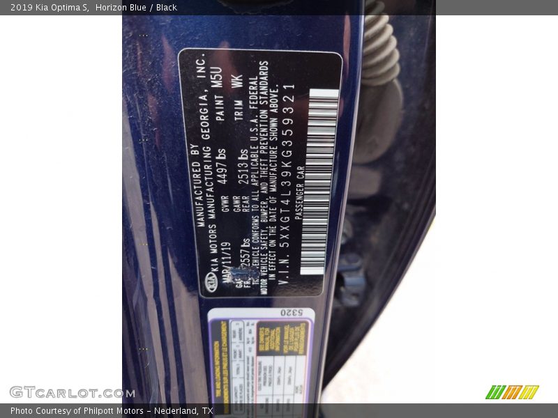 Horizon Blue / Black 2019 Kia Optima S