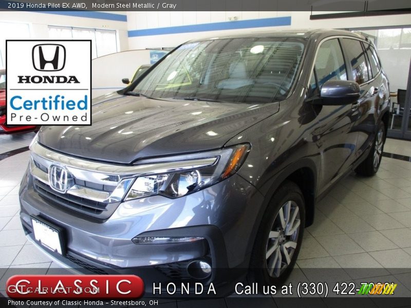 Modern Steel Metallic / Gray 2019 Honda Pilot EX AWD