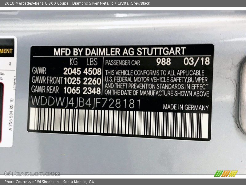 Diamond Silver Metallic / Crystal Grey/Black 2018 Mercedes-Benz C 300 Coupe