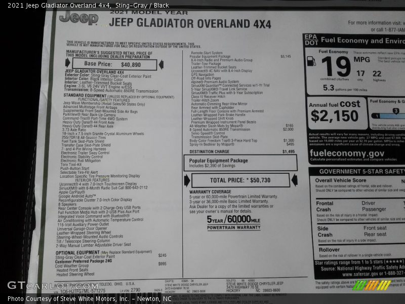 Sting-Gray / Black 2021 Jeep Gladiator Overland 4x4