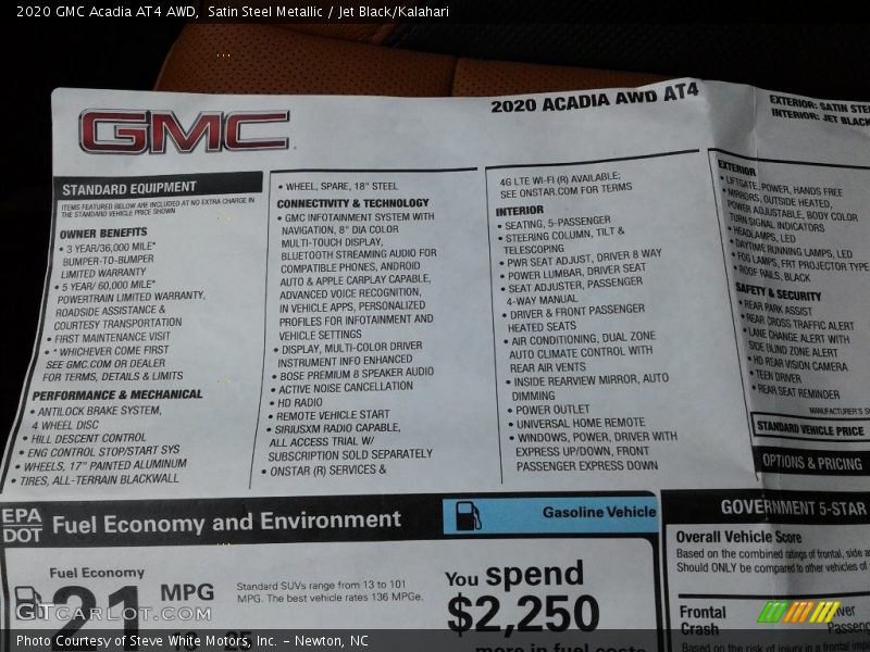  2020 Acadia AT4 AWD Window Sticker