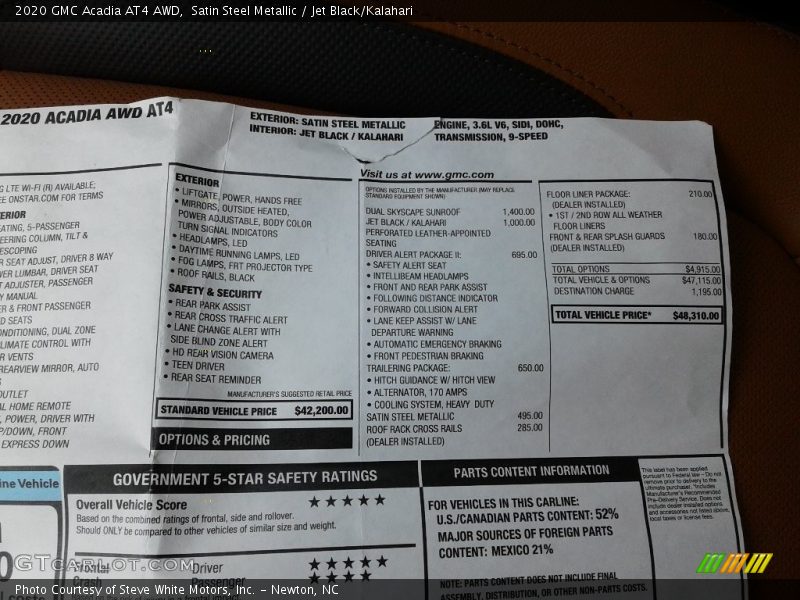  2020 Acadia AT4 AWD Window Sticker