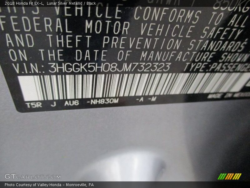 2018 Fit EX-L Lunar Silver Metallic Color Code NH830M