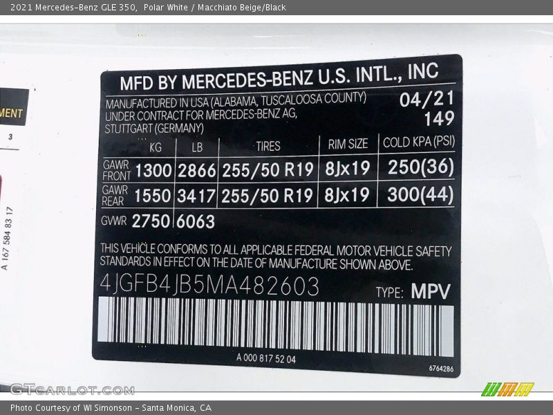 Polar White / Macchiato Beige/Black 2021 Mercedes-Benz GLE 350