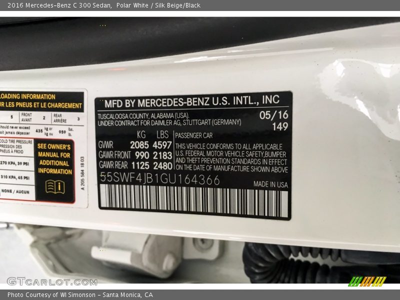 Polar White / Silk Beige/Black 2016 Mercedes-Benz C 300 Sedan