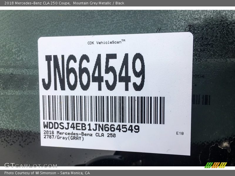 Mountain Grey Metallic / Black 2018 Mercedes-Benz CLA 250 Coupe