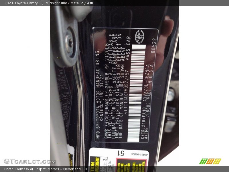 Midnight Black Metallic / Ash 2021 Toyota Camry LE