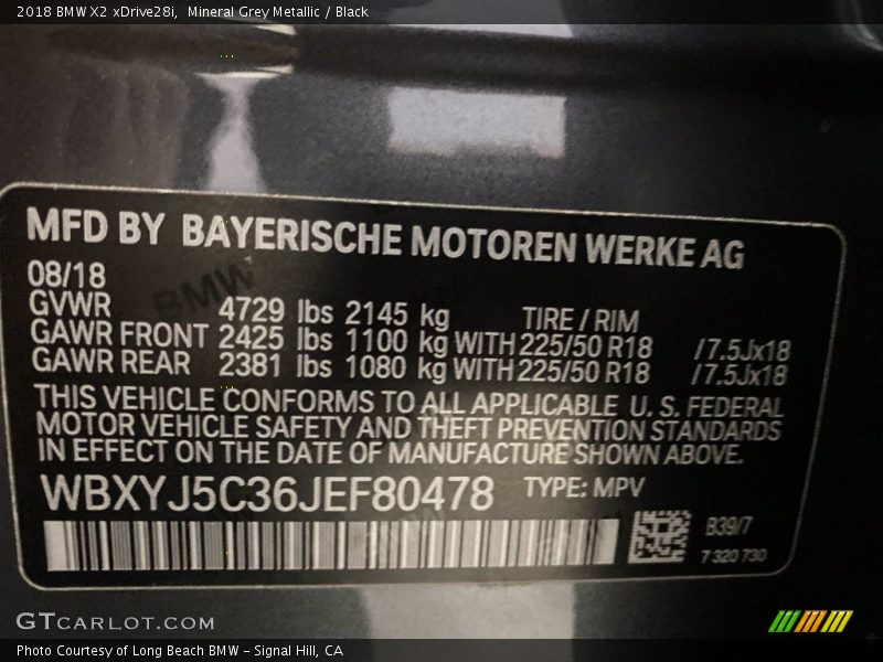 Mineral Grey Metallic / Black 2018 BMW X2 xDrive28i