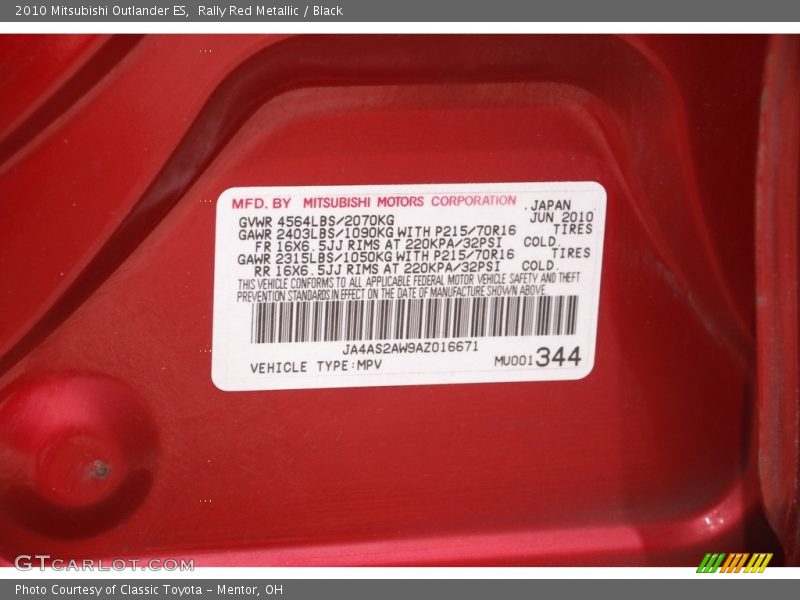 Rally Red Metallic / Black 2010 Mitsubishi Outlander ES