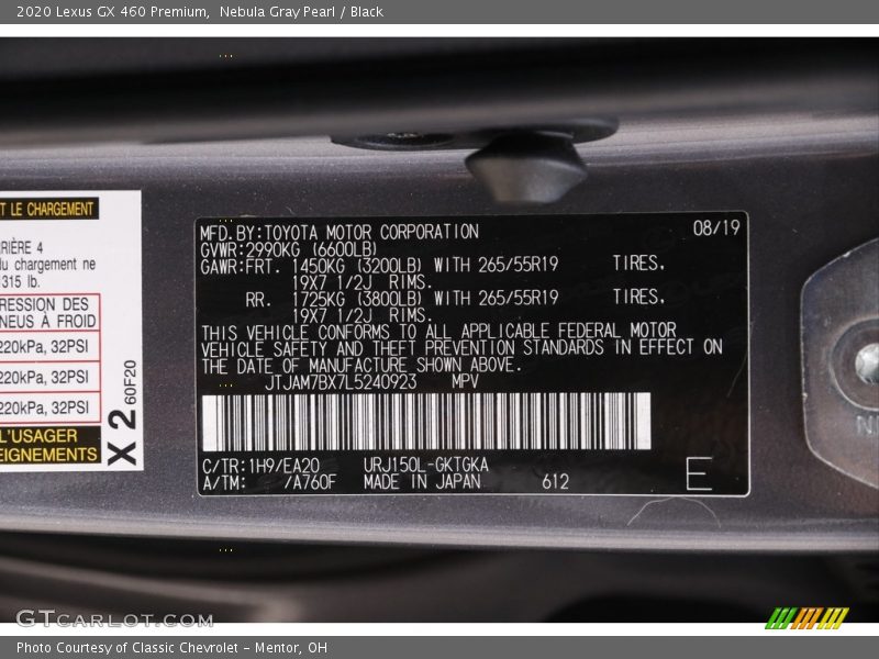2020 GX 460 Premium Nebula Gray Pearl Color Code 1H9