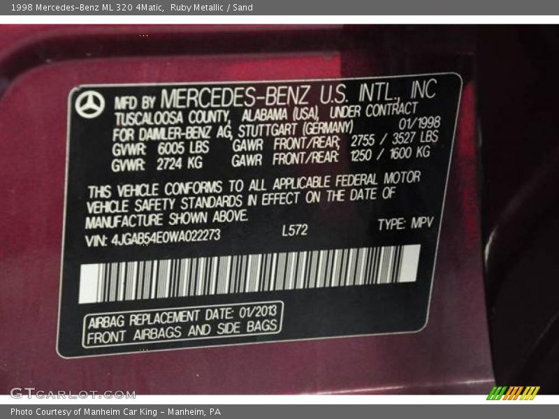 Ruby Metallic / Sand 1998 Mercedes-Benz ML 320 4Matic