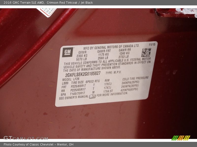 Crimson Red Tintcoat / Jet Black 2016 GMC Terrain SLE AWD