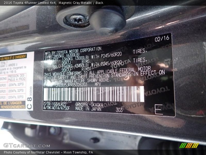 Magnetic Gray Metallic / Black 2016 Toyota 4Runner Limited 4x4