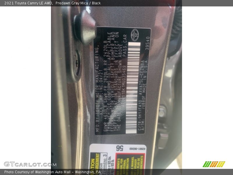 Predawn Gray Mica / Black 2021 Toyota Camry LE AWD