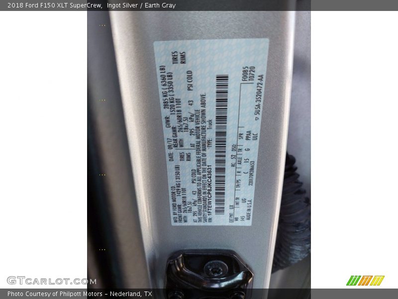 Ingot Silver / Earth Gray 2018 Ford F150 XLT SuperCrew