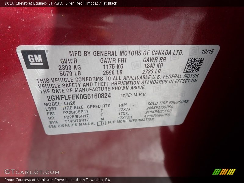 Siren Red Tintcoat / Jet Black 2016 Chevrolet Equinox LT AWD