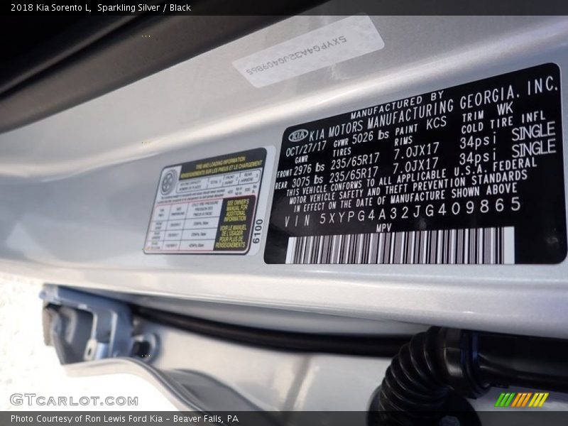 2018 Sorento L Sparkling Silver Color Code KCS
