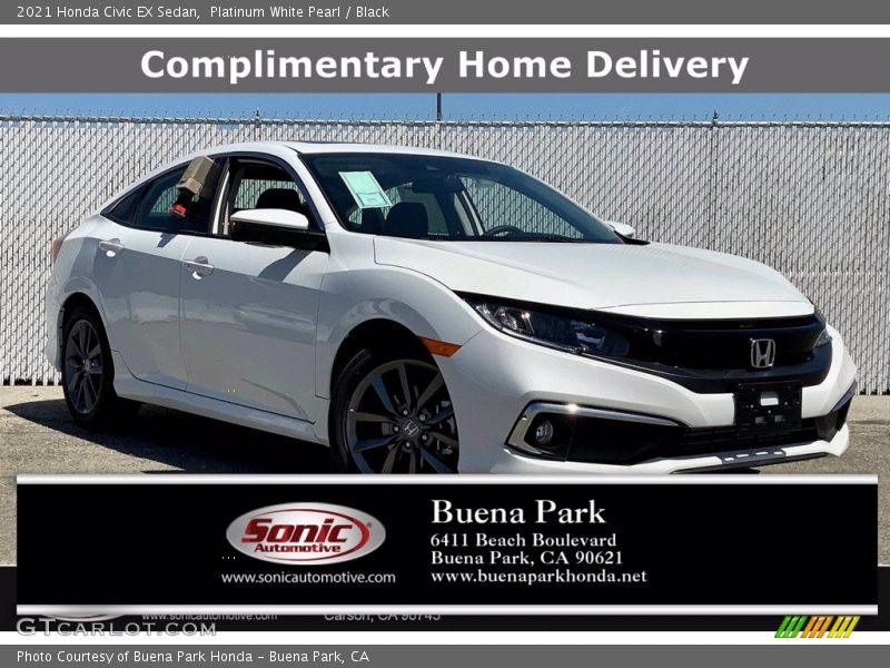 Platinum White Pearl / Black 2021 Honda Civic EX Sedan