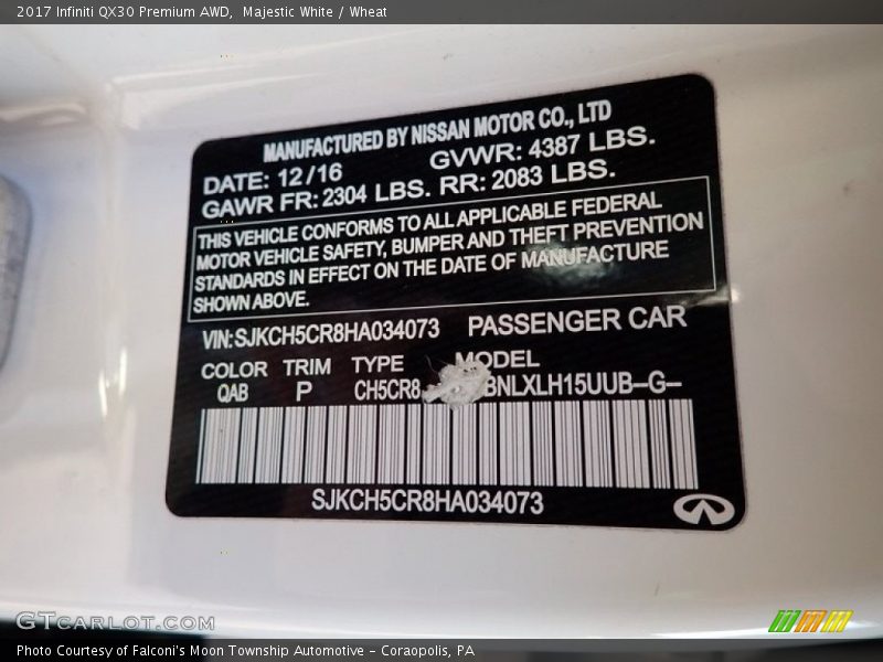 2017 QX30 Premium AWD Majestic White Color Code QAB