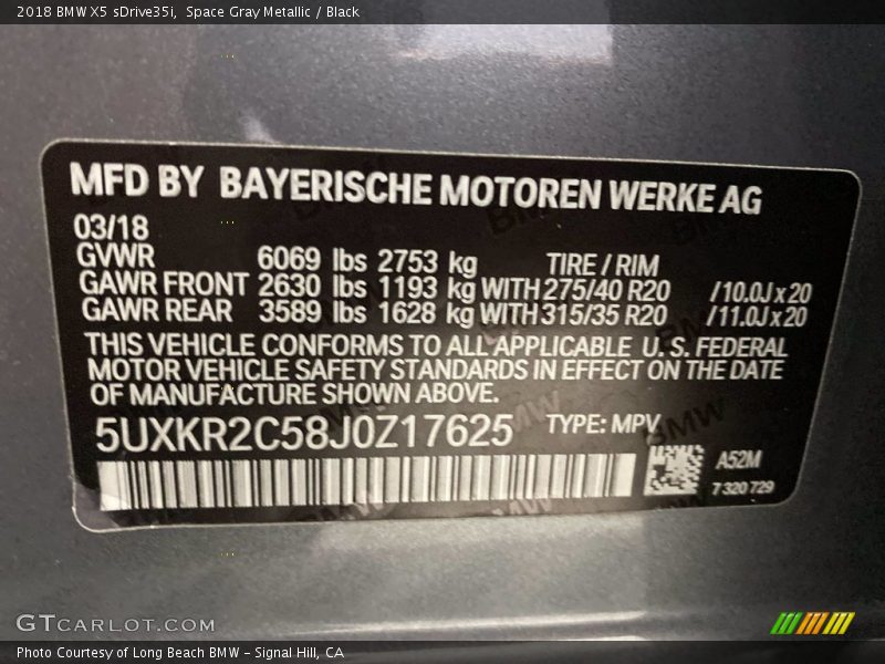 Space Gray Metallic / Black 2018 BMW X5 sDrive35i