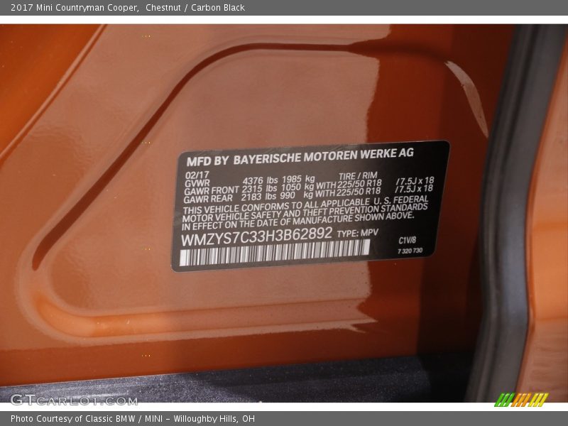 Chestnut / Carbon Black 2017 Mini Countryman Cooper