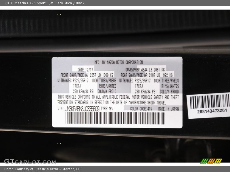 Jet Black Mica / Black 2018 Mazda CX-5 Sport