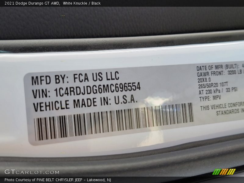 White Knuckle / Black 2021 Dodge Durango GT AWD