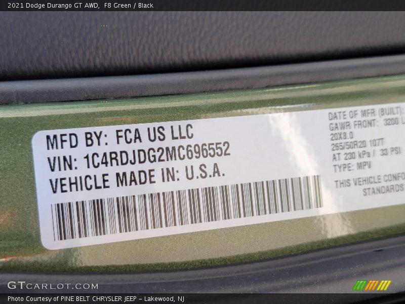F8 Green / Black 2021 Dodge Durango GT AWD