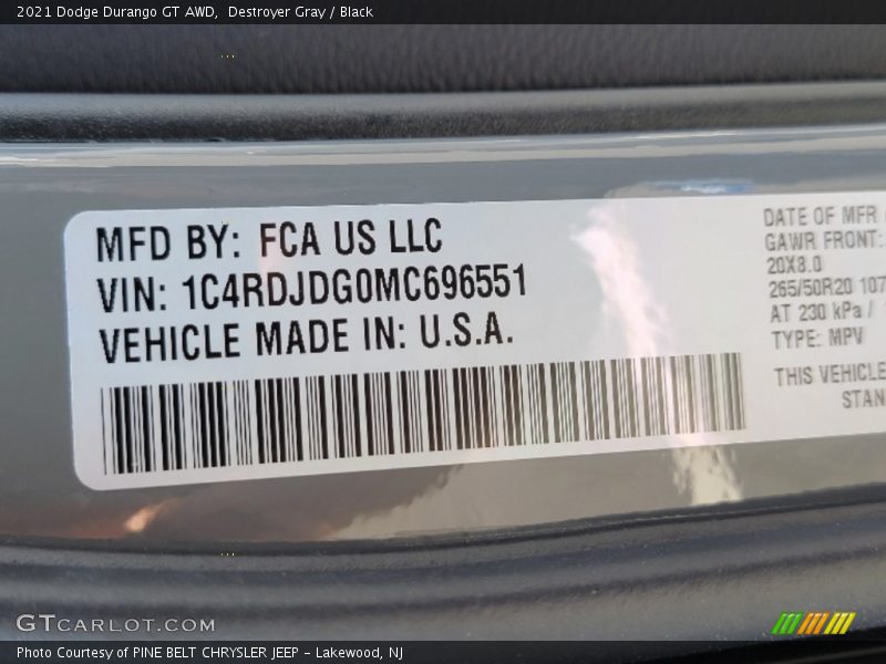 Destroyer Gray / Black 2021 Dodge Durango GT AWD