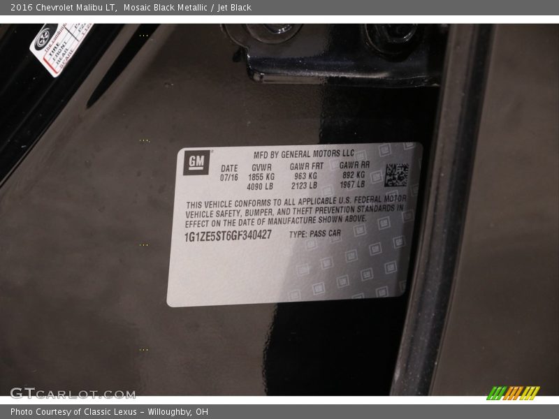 Mosaic Black Metallic / Jet Black 2016 Chevrolet Malibu LT