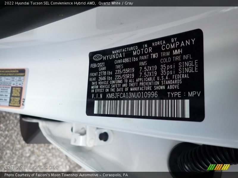 Quartz White / Gray 2022 Hyundai Tucson SEL Convienience Hybrid AWD