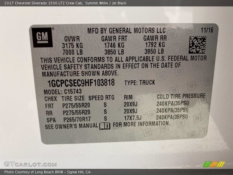 Summit White / Jet Black 2017 Chevrolet Silverado 1500 LTZ Crew Cab