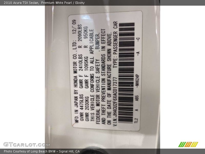 Premium White Pearl / Ebony 2010 Acura TSX Sedan